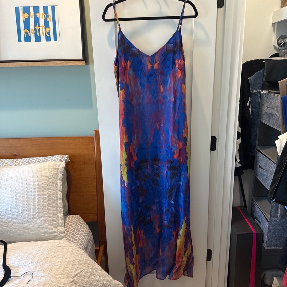Lulu's Blue Multi-Color Slip Maxi Dress
